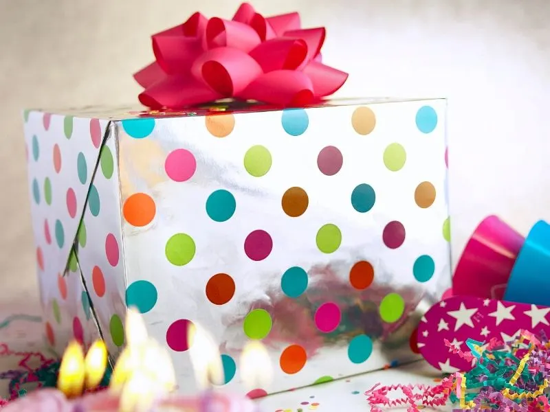 Colorful wrapped birthday gift box