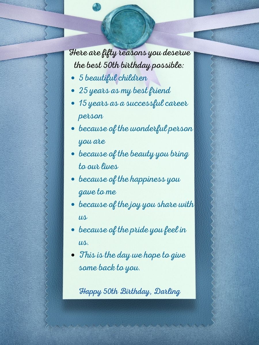 50 reasons birthday message for 50th birthday