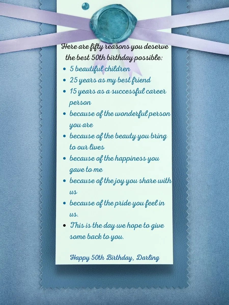 50 reasons birthday message for 50th birthday