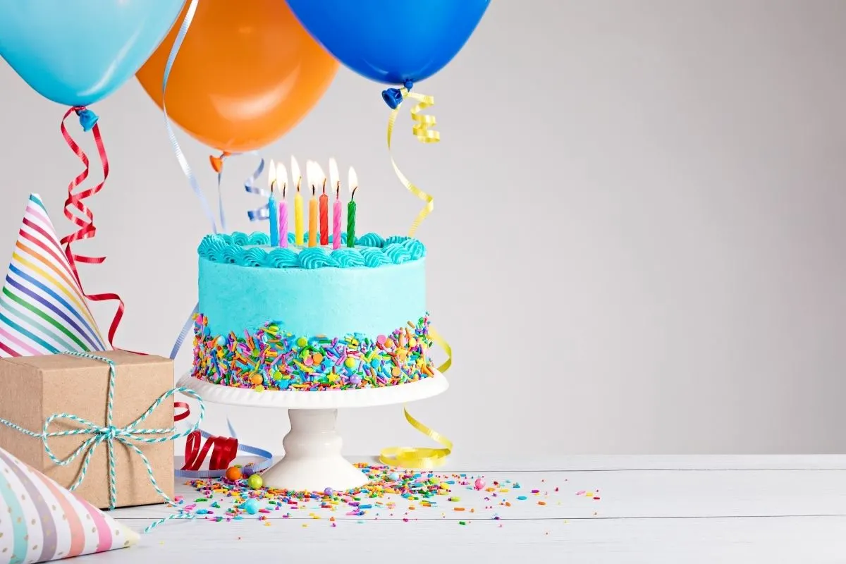 birthday cake with light blue frosting