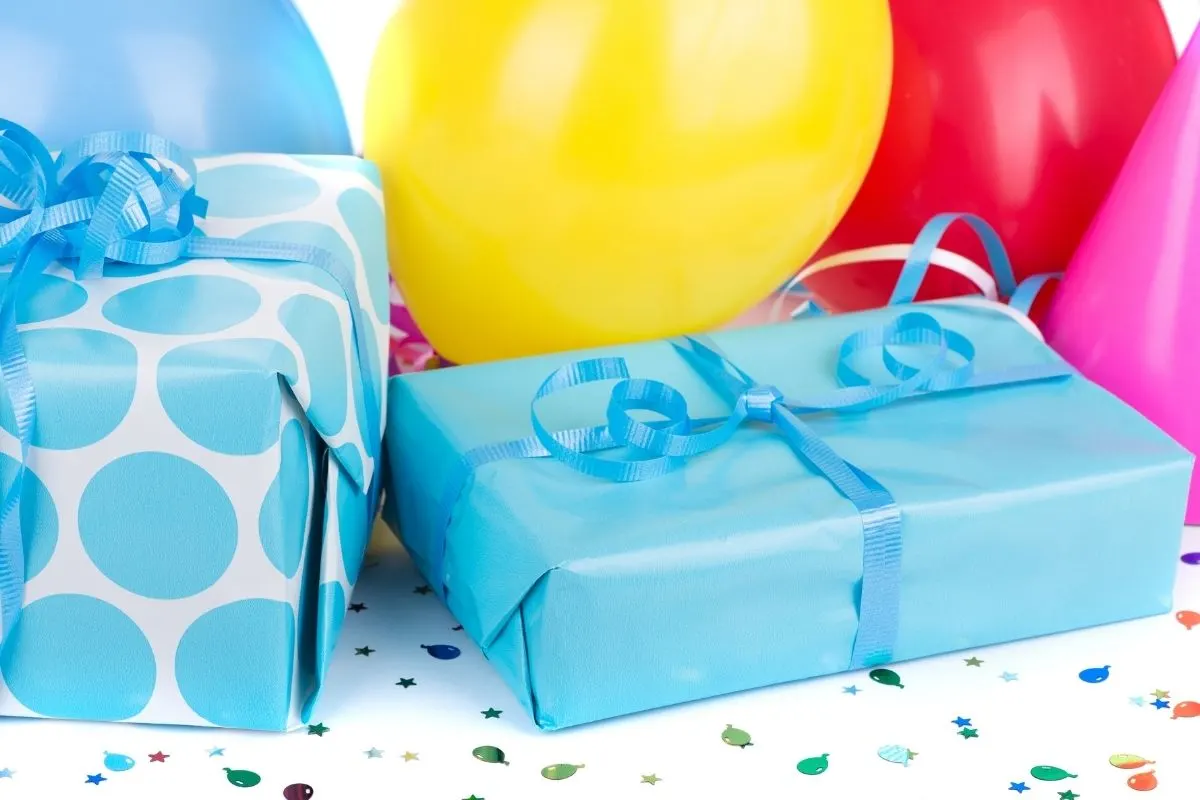 gifts wrapped in pretty light blue paper