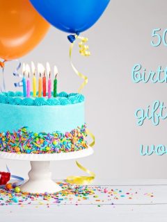 aqua blue birthday cake for a woman's 50th birthday