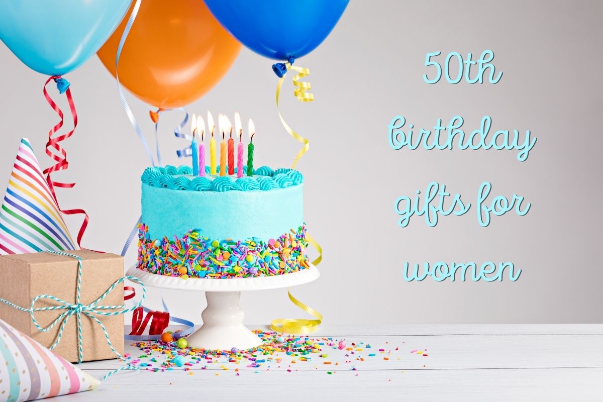 aqua blue birthday cake for a woman's 50th birthday