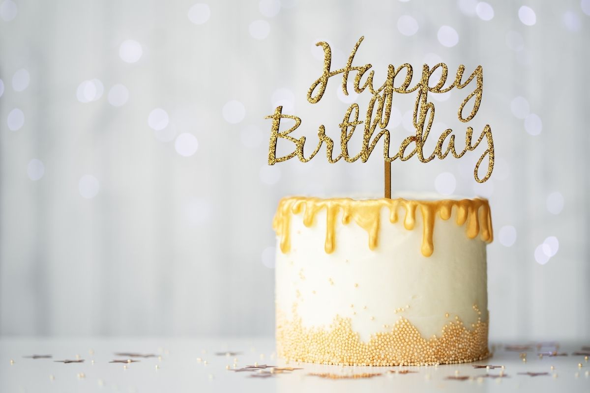 birthday cake with gold sprinkles