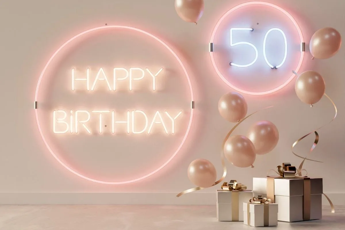 happy 50th birthday lit sign