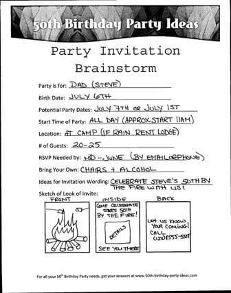 party invitation brainstorm