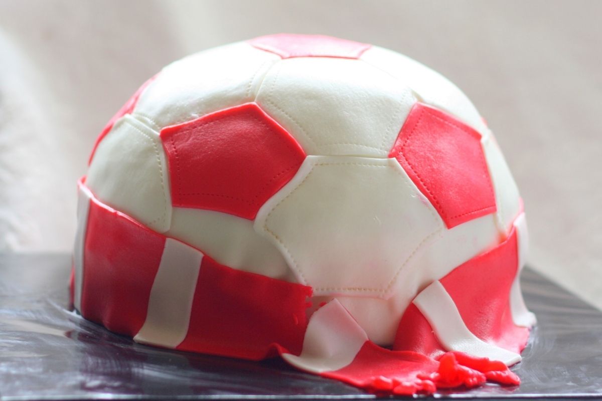 birthday cake shaped like a soccer ball 