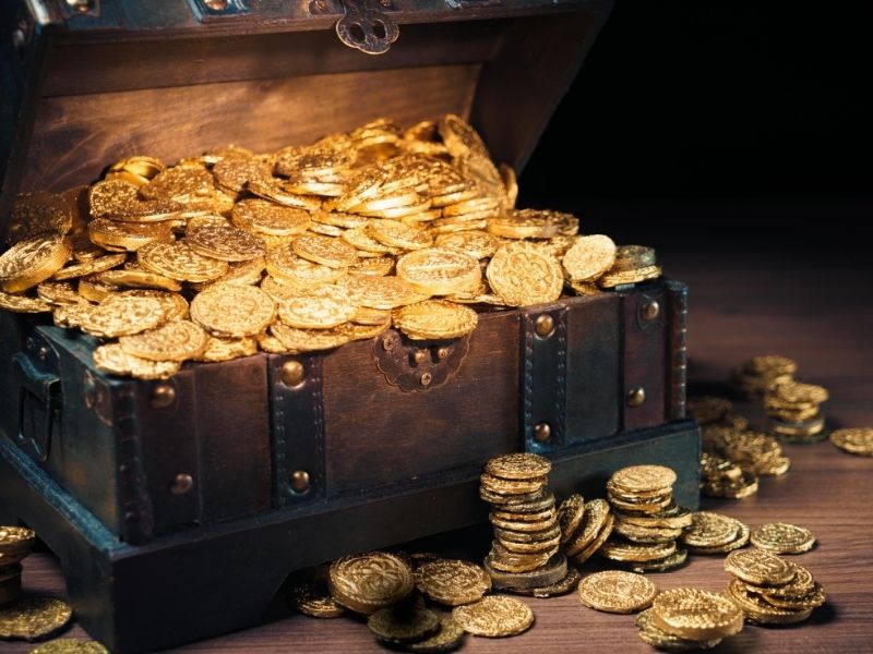 Treasure chest filled with coins