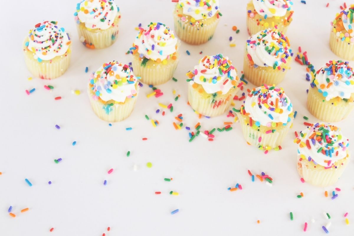 cupcakes decorated with colorful sprinkles
