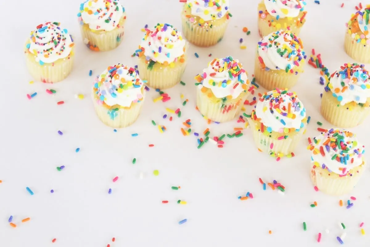 cupcakes decorated with colorful sprinkles