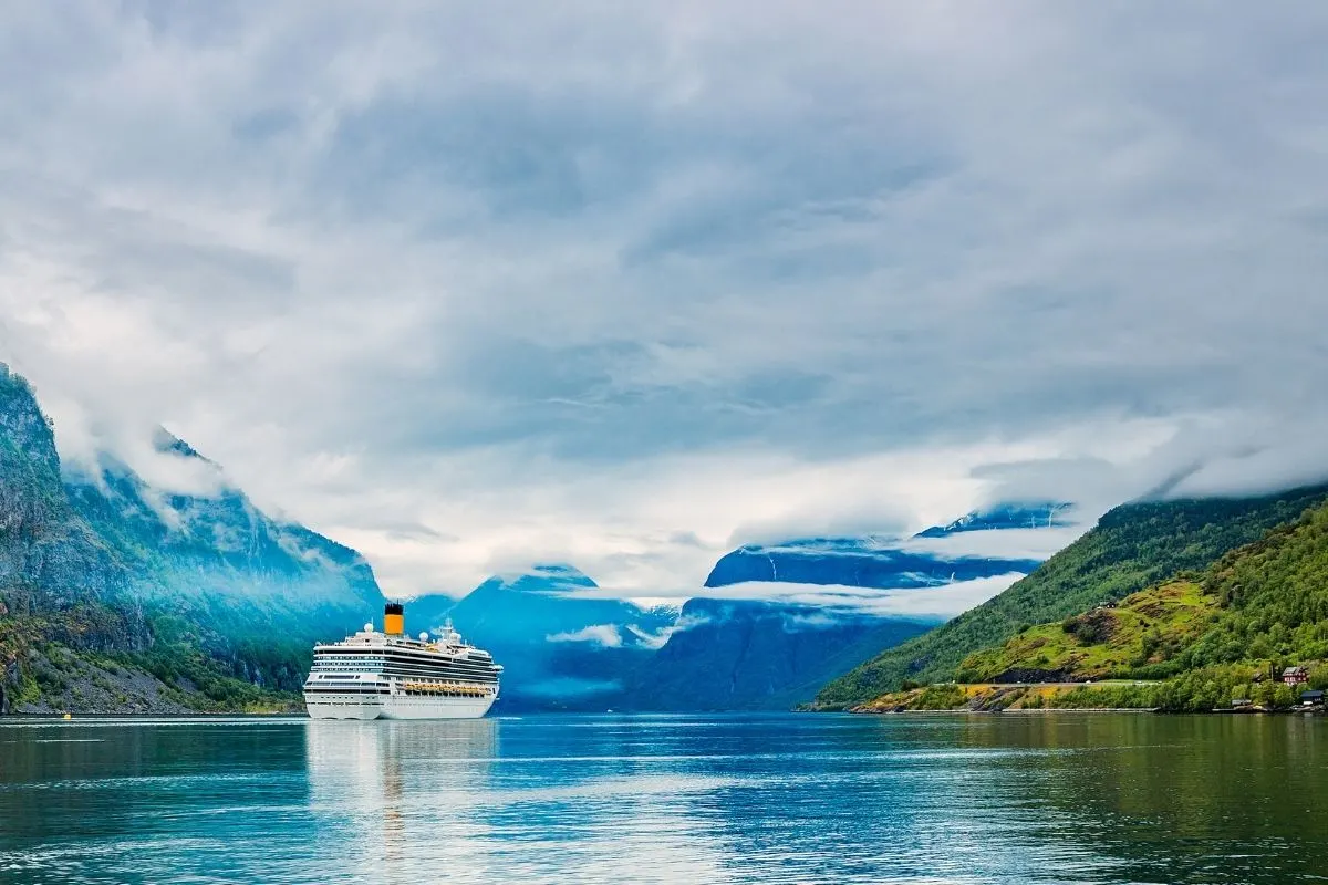 cruise ship with gorgeous views of the mountains