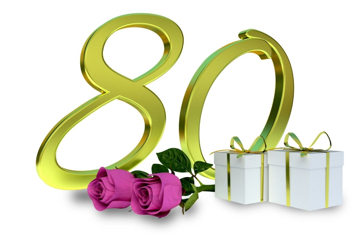 gift boxes and roses for 80th birthday