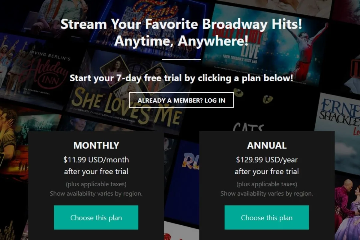Broadway HD sign up screen