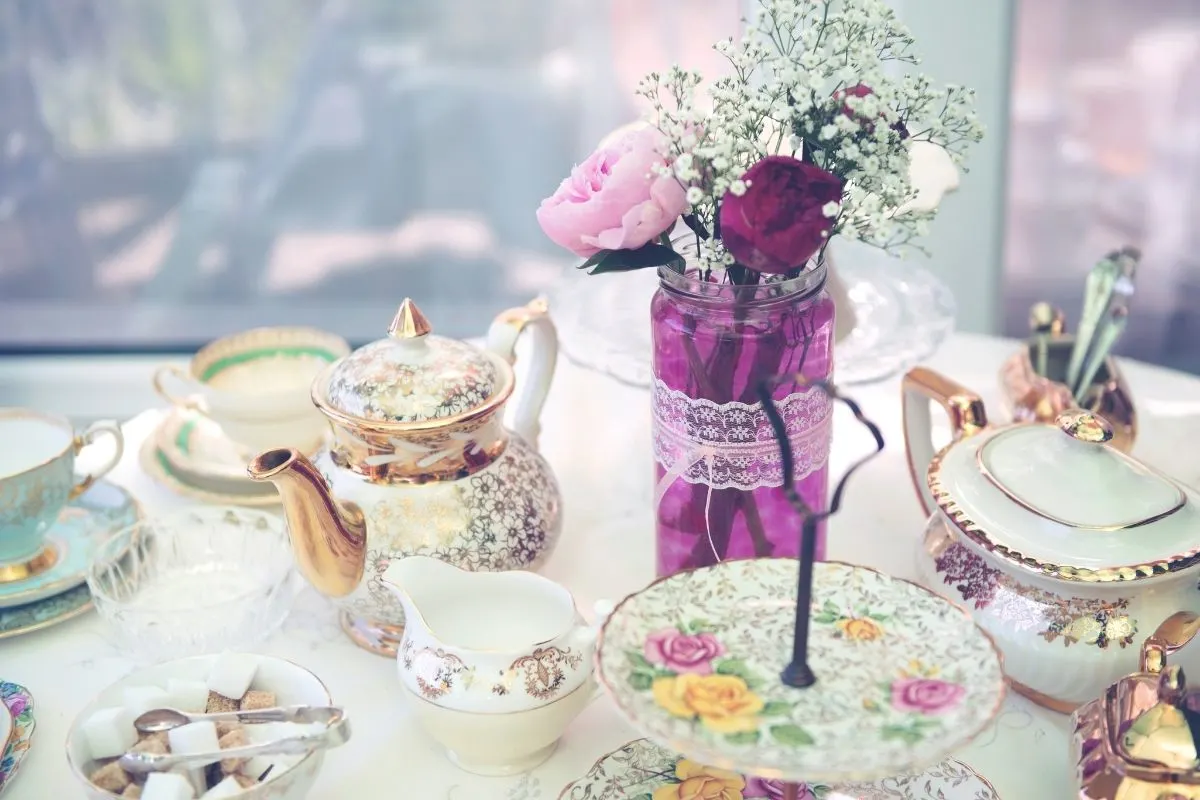 table decorated for an afternoon tea birthday party